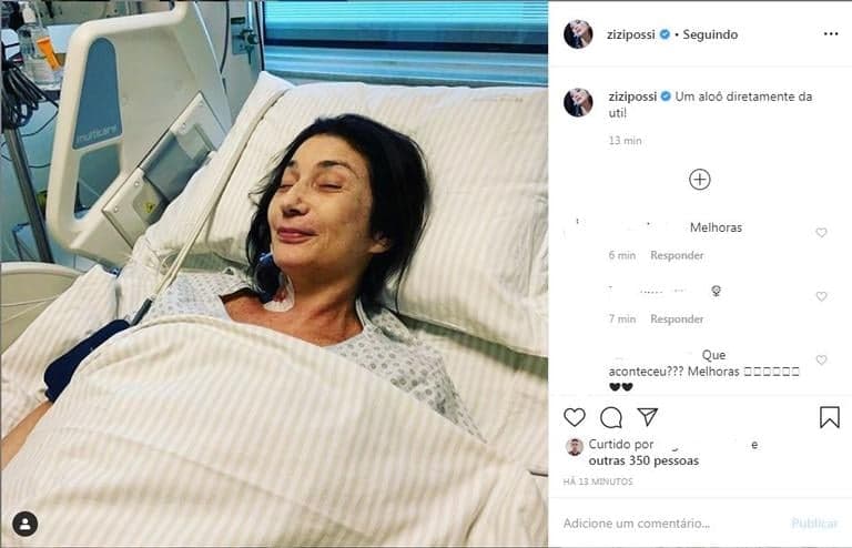 Zizi Possi aparece na UTI após cirurgia delicada (Foto: Reprodução/Instagram) Zizi Possi aparece na UTI após cirurgia delicada (Foto: Reprodução/Instagram)