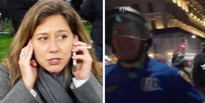 Carolina Cimenti ficou revoltada com policial após ser empurrada durante reportagem ao vivo na GloboNews (Foto: Montagem/TV Foco) Carolina Cimenti ficou revoltada com policial após ser empurrada durante reportagem ao vivo na GloboNews (Foto: Montagem/TV Foco)