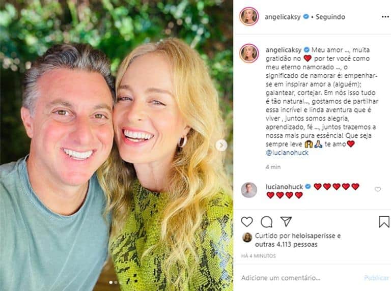 Angélica se declara para o apresentador Luciano Huck, seu marido, nas redes sociais (foto: reprodução/ Instagram) Angélica se declara para o apresentador Luciano Huck, seu marido, nas redes sociais (foto: reprodução/ Instagram)