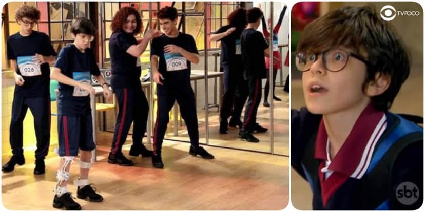 Bento usa pernas robóticas e tenta ficar em pé em sala de dança e é zombado por colegas em As Aventuras de Poliana Bento usa pernas robóticas e tenta ficar em pé em sala de dança e é zombado por colegas em As Aventuras de Poliana