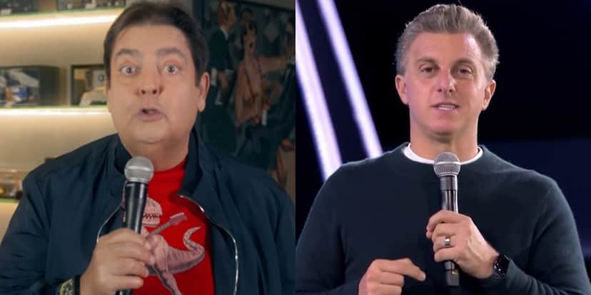Faustão no comando do Domingão feito de casa e Luciano Huck no Caldeirão já gravado (Foto: Reprodução/Globo/Montagem) Faustão no comando do Domingão feito de casa e Luciano Huck no Caldeirão já gravado (Foto: Reprodução/Globo/Montagem)