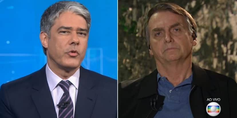 William Bonner e Jair Bolsonaro no Jornal Nacional; telejornal da Globo teve queda de audiência (Foto: Reprodução/Globo) William Bonner e Jair Bolsonaro no Jornal Nacional; telejornal da Globo teve queda de audiência (Foto: Reprodução/Globo)