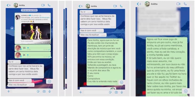 Ludmilla expôs conversas com Anitta (Reprodução) Ludmilla expôs conversas com Anitta (Reprodução)