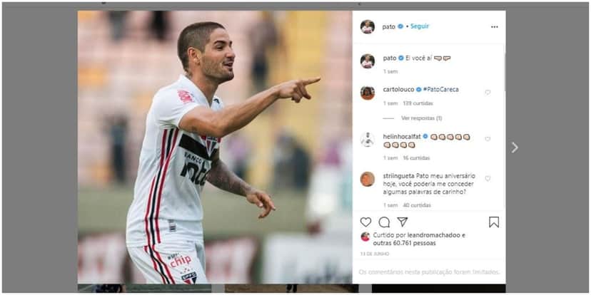 Pato com os comentários de suas publicações bloqueados (Foto: Reprodução/Instagram) Pato com os comentários de suas publicações bloqueados (Foto: Reprodução/Instagram)