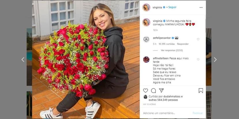 Virgínia Fonseca ganhou buquê gigantesco e Zé Felipe deixou um comentário curioso (Foto: Reprodução/Instagram) Virgínia Fonseca ganhou buquê gigantesco e Zé Felipe deixou um comentário curioso (Foto: Reprodução/Instagram)