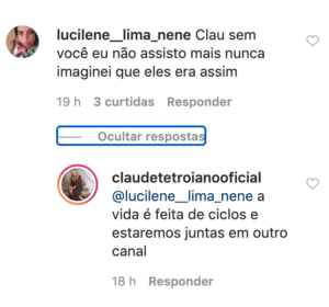 Claudete comenta no Instagram (Foto: Reprodução) Claudete comenta no Instagram (Foto: Reprodução)