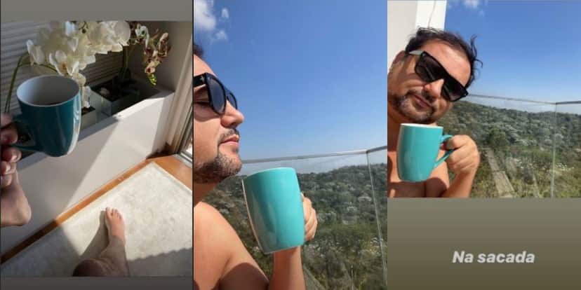 Geraldo Luís tomando café na sacada (Foto: Montagem) Geraldo Luís tomando café na sacada (Foto: Montagem)