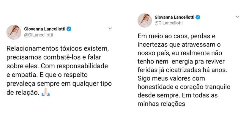 GIovanna Lancellotti desabafa em sua conta oficial do twitter sobre relacionamento com Arthur Aguiar (Foto: Reprodução/Twitter) GIovanna Lancellotti desabafa em sua conta oficial do twitter sobre relacionamento com Arthur Aguiar (Foto: Reprodução/Twitter)