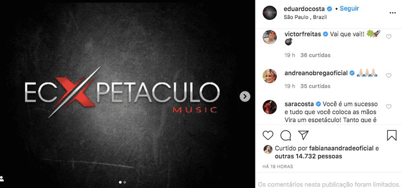 Andréa de Nóbrega comentou a publicação de Eduardo Costa (Foto: reprodução/Instagram) Andréa de Nóbrega comentou a publicação de Eduardo Costa (Foto: reprodução/Instagram)