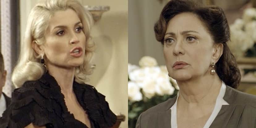 Sandra (Flávia Alessandra) deixa Anastácia (Eliane Giardini) na miséria e expulsa a tia de casa em Eta Mundo Bom (Foto: Reprodução/Globo) Sandra (Flávia Alessandra) deixa Anastácia (Eliane Giardini) na miséria e expulsa a tia de casa em Eta Mundo Bom (Foto: Reprodução/Globo)