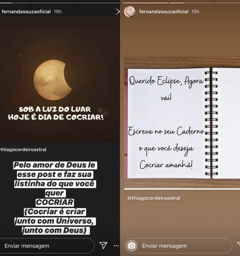 Fernanda Souza em seu stories (Foto: reprodução/Instagram) Fernanda Souza em seu stories (Foto: reprodução/Instagram)