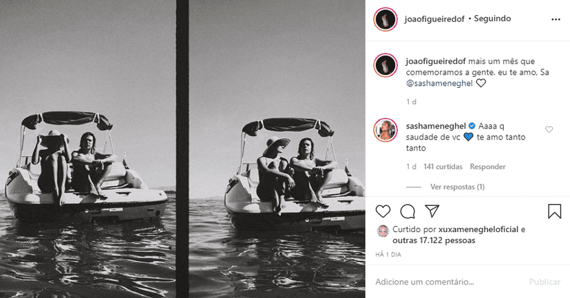 João Figueiredo e Sasha Meneghel estão separados por causa da pandemia (Foto: Reprodução/ Instagram) João Figueiredo e Sasha Meneghel estão separados por causa da pandemia (Foto: Reprodução/ Instagram)