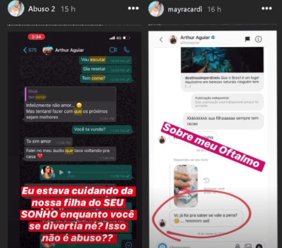 Mayra Cardi expõe prints das conversas que tinha com o ex-marido, o cantor Arthur Aguiar (Foto: Reprodução/ Instagram) Mayra Cardi expõe prints das conversas que tinha com o ex-marido, o cantor Arthur Aguiar (Foto: Reprodução/ Instagram)