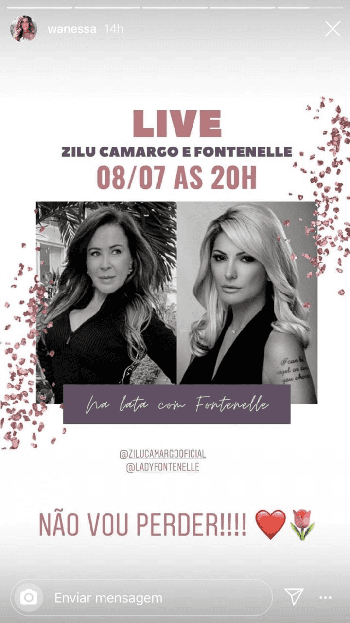Wanessa compartilhou o anúncio da transmissão ao vivo de Zilu (Foto: reprodução/Instagram) Wanessa compartilhou o anúncio da transmissão ao vivo de Zilu (Foto: reprodução/Instagram)