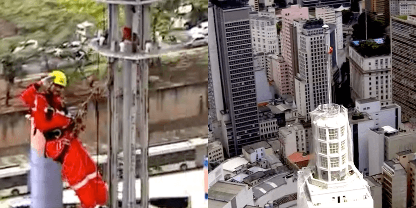 César Tralli mostra homem no topo de edifício em São Paulo (Foto: Montagem) César Tralli mostra homem no topo de edifício em São Paulo (Foto: Montagem)