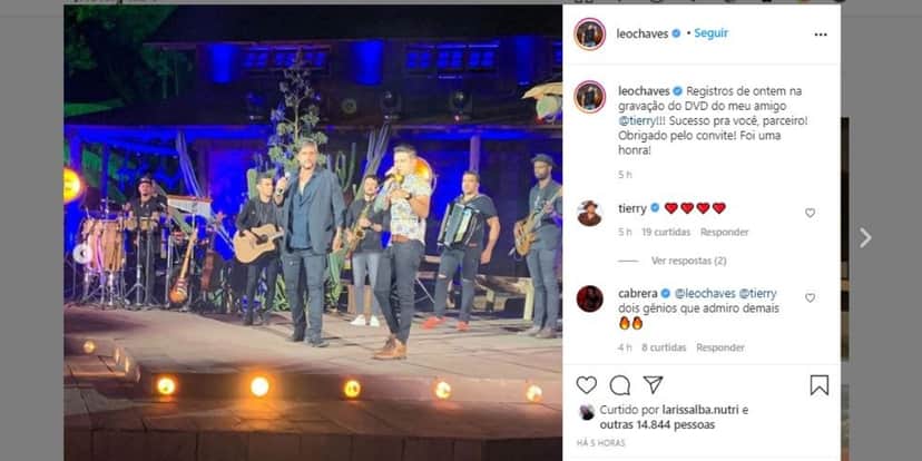 Léo Chaves surgiu com o cantor Tierry (Foto: Reprodução/Instagram) Léo Chaves surgiu com o cantor Tierry (Foto: Reprodução/Instagram)