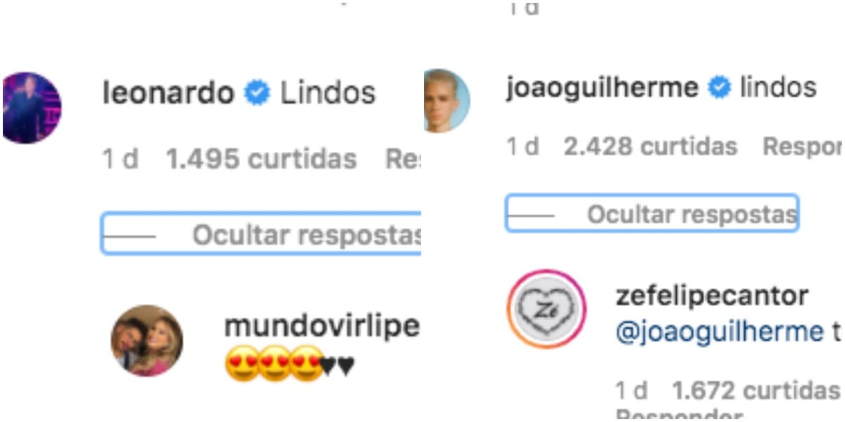 João Guilherme e Leonardo comentaram em postagem de Zé Felipe, mas não interagiram entre si nas 'replies' João Guilherme e Leonardo comentaram em postagem de Zé Felipe, mas não interagiram entre si nas 'replies'