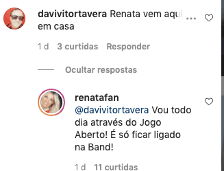 Renata Fan respondeu um seguidor (Foto: reprodução/Instagram) Renata Fan respondeu um seguidor (Foto: reprodução/Instagram)