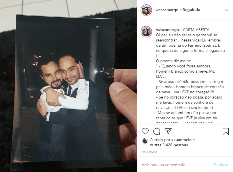 Wesley Camargo expõe o pai, Luciano, através de uma carta aberta (Foto: Reprodução/ Instagram) Wesley Camargo expõe o pai, Luciano, através de uma carta aberta (Foto: Reprodução/ Instagram)