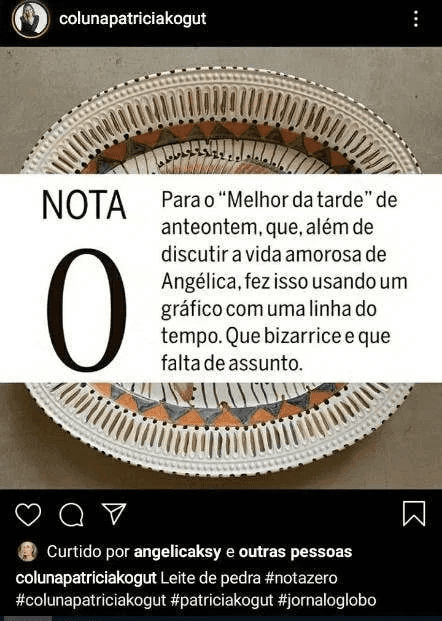 Patrícia Kogut deu zero para Catia Fonseca e foi curtida por Angélica (Foto: reprodução/Instagram) Patrícia Kogut deu zero para Catia Fonseca e foi curtida por Angélica (Foto: reprodução/Instagram)