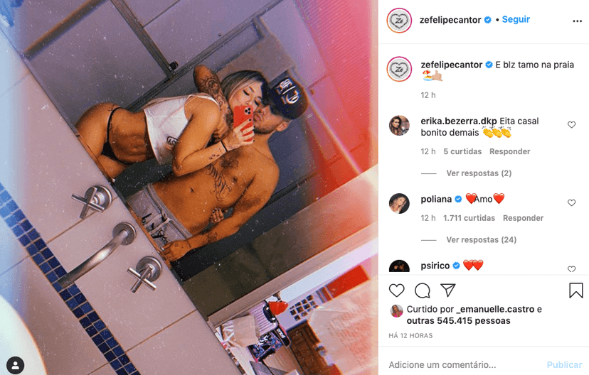 Zé Felipe e Virgínia Fonseca em publicação no Instagram (Foto: Reprodução) Zé Felipe e Virgínia Fonseca em publicação no Instagram (Foto: Reprodução)