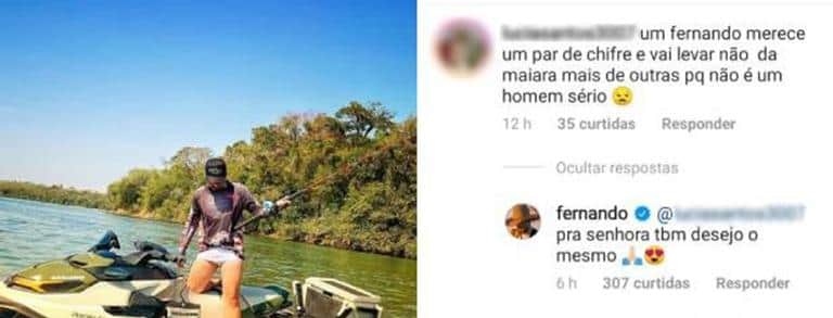 Fã revoltada diz que Fernando merece um par de chifres e cantor reage - (Reprodução/ Instagram) Fã revoltada diz que Fernando merece um par de chifres e cantor reage - (Reprodução/ Instagram)