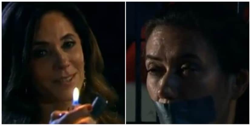 Tereza Cristina (Christiane Torloni) tacará fogo no galpão onde mantém Griselda (Lília Cabral) sequestrada em Fina Estampa (Foto: Reprodução/Globo) Tereza Cristina (Christiane Torloni) tacará fogo no galpão onde mantém Griselda (Lília Cabral) sequestrada em Fina Estampa (Foto: Reprodução/Globo)