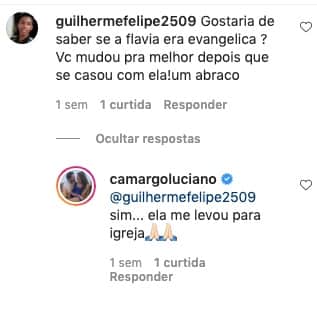 Comentário de seguidor de Luciano Camargo (Imagem: Reprodução) Comentário de seguidor de Luciano Camargo (Imagem: Reprodução)