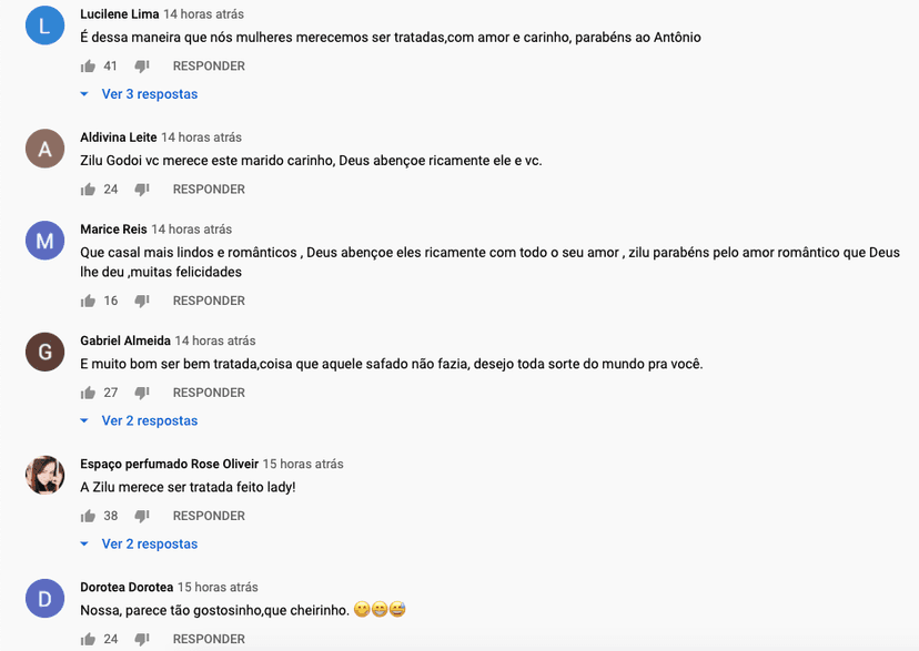 Comentários no vídeo de Zilu Godói (Foto: reprodução/Youtube) Comentários no vídeo de Zilu Godói (Foto: reprodução/Youtube)