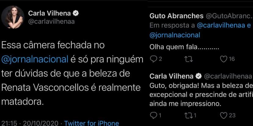 Carla Vilhena elogiou colega de profissão (Foto: Reprodução/Twitter) Carla Vilhena elogiou colega de profissão (Foto: Reprodução/Twitter)