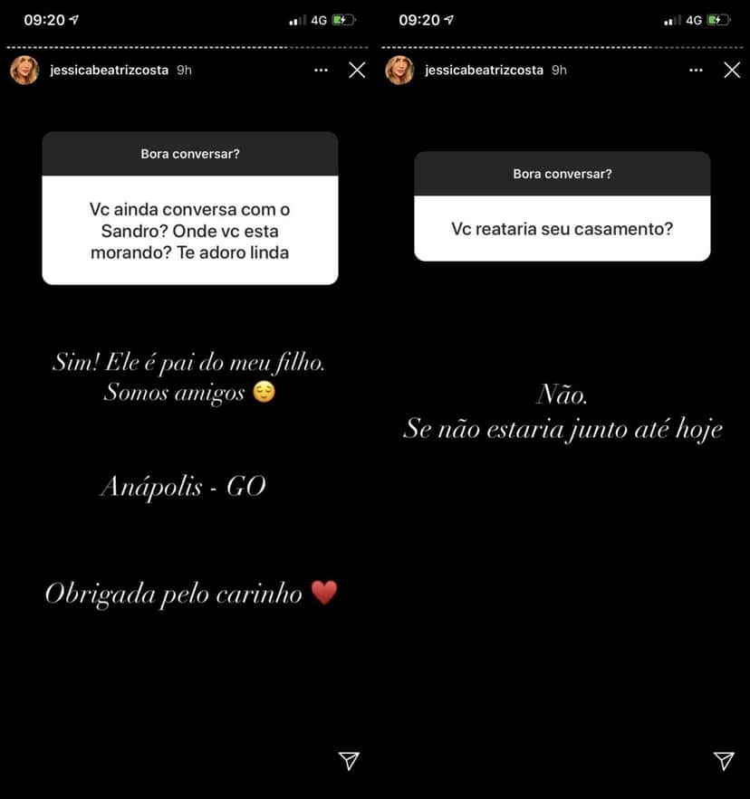 Jéssica Costa respondeu seguidores nos stories (Foto: reprodução/Instagram) Jéssica Costa respondeu seguidores nos stories (Foto: reprodução/Instagram)
