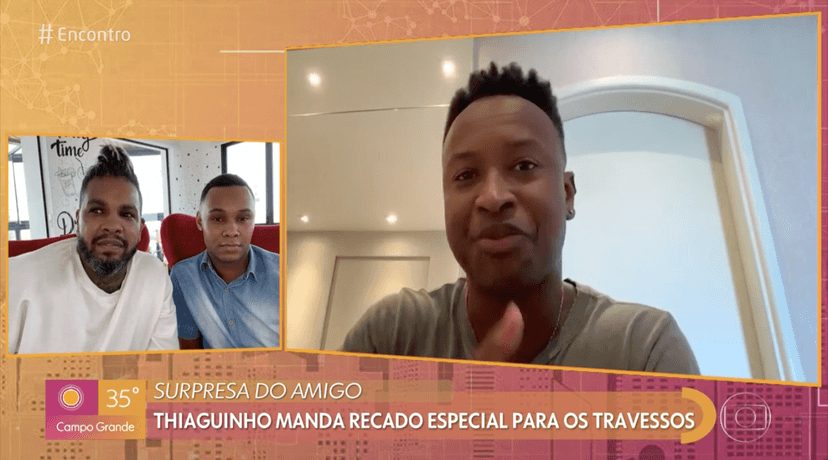 Thiaguinho entrou ao vivo no 'Encontro', de Fátima Bernardes, para se declarar (Foto: reprodução/Globo) Thiaguinho entrou ao vivo no 'Encontro', de Fátima Bernardes, para se declarar (Foto: reprodução/Globo)