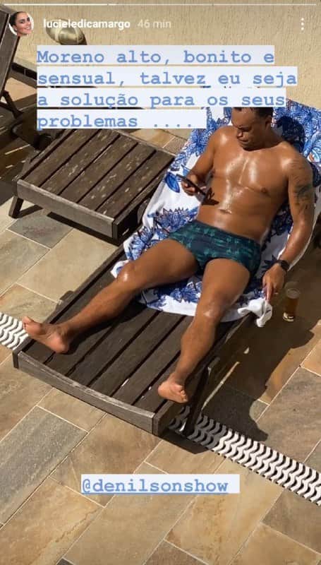 Denílson foi flagrado pela esposa Luciele Di Camargo, tomando banho de Sol (Foto: Reprodução/ Instagram) Denílson foi flagrado pela esposa Luciele Di Camargo, tomando banho de Sol (Foto: Reprodução/ Instagram)