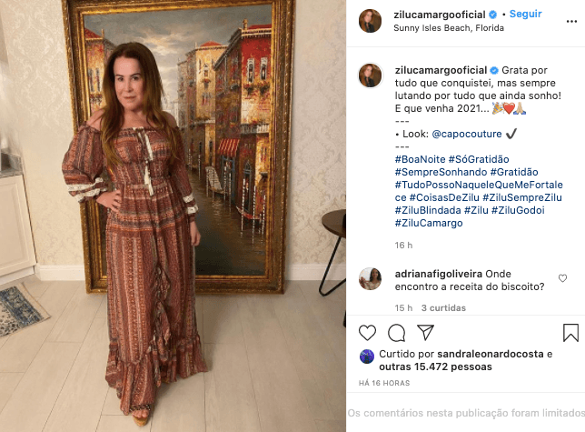 Zilu Camargo nas redes sociais (Reprodução) Zilu Camargo nas redes sociais (Reprodução)