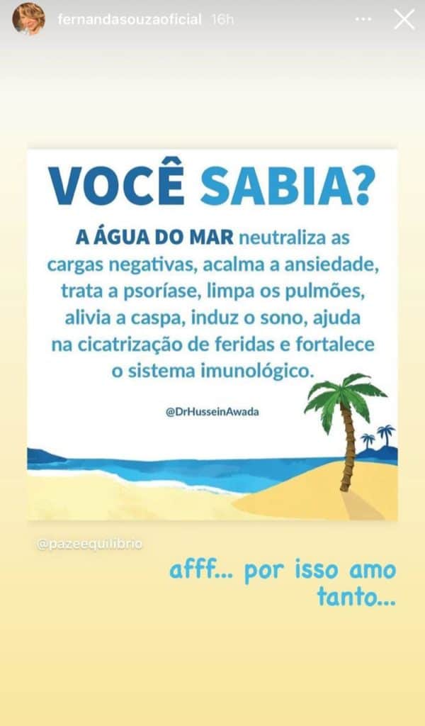 Fernanda Souza fala sobre seu amor por praias (Reprodução) Fernanda Souza fala sobre seu amor por praias (Reprodução)