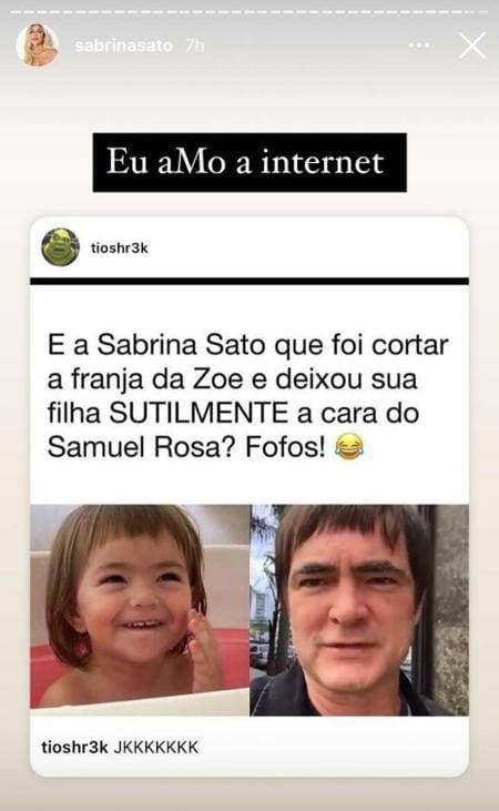 Público comparou corte de Zoe com penteado de Samuel Rosa (Foto: Reprodução / Instagram) Reprodução Público comparou corte de Zoe com penteado de Samuel Rosa (Foto: Reprodução / Instagram) Reprodução