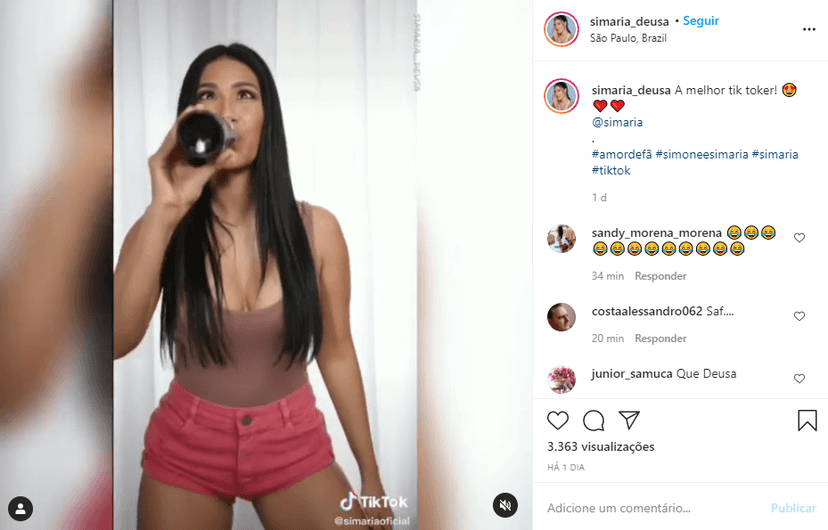 Simaria, da dupla com Simone, ostentou o corpão em vídeo ousado (Foto: Reprodução/ Instagram) Simaria, da dupla com Simone, ostentou o corpão em vídeo ousado (Foto: Reprodução/ Instagram)