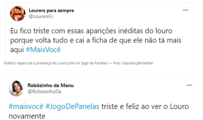 Internautas falam sobre Louro José nas redes sociais (Reprodução) Internautas falam sobre Louro José nas redes sociais (Reprodução)