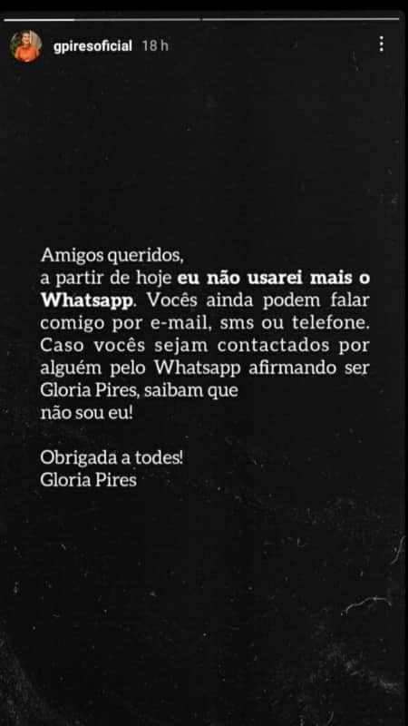 Publicação de Glória Pires (Foto: Reprodução) Publicação de Glória Pires (Foto: Reprodução)