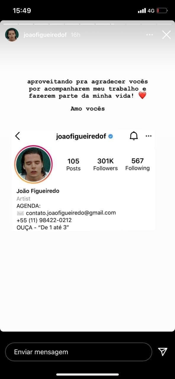 João Figueiredo nas redes sociais (Reprodução) João Figueiredo nas redes sociais (Reprodução)