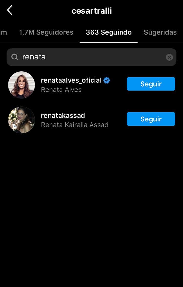 Cesar Tralli não segue Renata Vasconcellos nas redes sociais (Foto: Reprodução/Instagram) Cesar Tralli não segue Renata Vasconcellos nas redes sociais (Foto: Reprodução/Instagram)