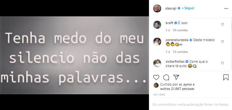 Sikêra Jr fez publicação enigmática (Foto: Reprodução/Instagram) Sikêra Jr fez publicação enigmática (Foto: Reprodução/Instagram)