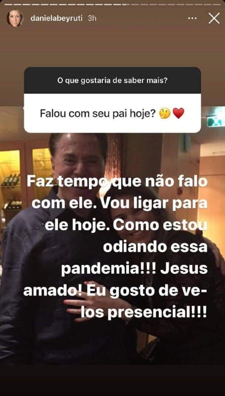 A herdeira do apresentador contou que sente saudades do empresário (Foto: Reprodução/ Instagram) A herdeira do apresentador contou que sente saudades do empresário (Foto: Reprodução/ Instagram)