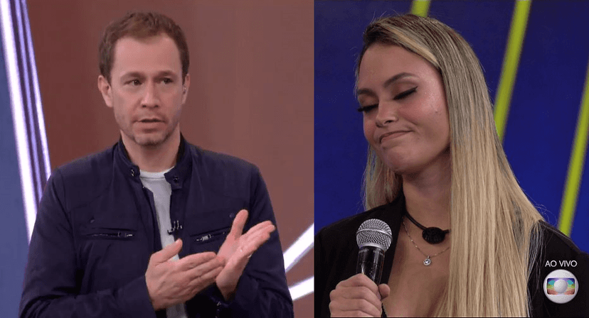 Tiago Leifert e Sarah fora do BBB21 (Foto: Reprodução) Tiago Leifert e Sarah fora do BBB21 (Foto: Reprodução)