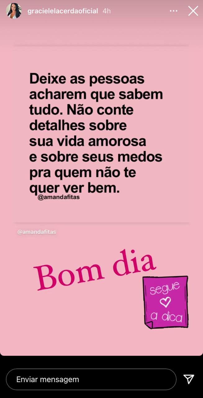 Graciele Lacerda via Instagram stories (Foto: Reprodução) Graciele Lacerda via Instagram stories (Foto: Reprodução)