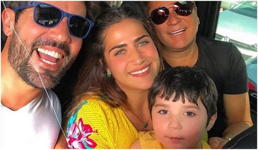 Jéssica Costa, Leonardo, Sandro e Noah, neto do cantor sertanejo (Foto: Reprodução) Jéssica Costa, Leonardo, Sandro e Noah, neto do cantor sertanejo (Foto: Reprodução)