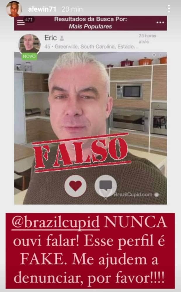 Marido de Ana Hickamann expõe perfil falso em sua conta oficial do Instagram (Reprodução) Marido de Ana Hickamann expõe perfil falso em sua conta oficial do Instagram (Reprodução)