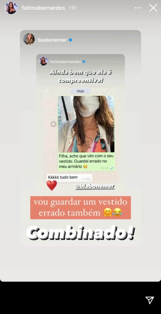 Fátima Bernardes e Bia Bonemer em conversa no whatsapp (Foto: Reprodução) Fátima Bernardes e Bia Bonemer em conversa no whatsapp (Foto: Reprodução)