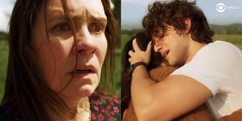 Fotomontagem da novela Amor de Mãe com Thelma vendo abraço de Danilo e Lurdes Fotomontagem da novela Amor de Mãe com Thelma vendo abraço de Danilo e Lurdes