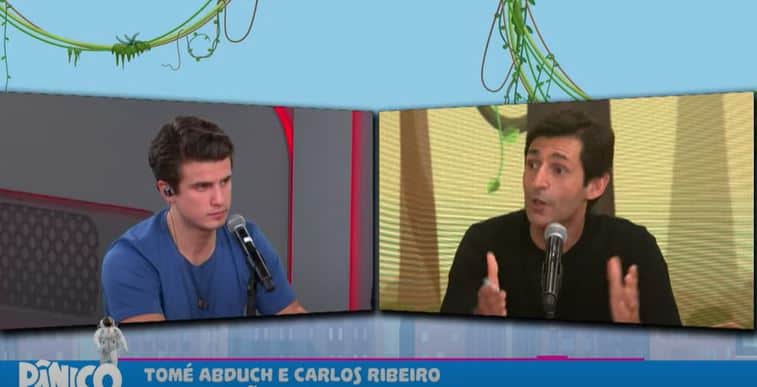 André Marinho e Tomé Abduch momentos antes de barraco no programa "Pânico" (Foto: Reprodução/YouTube) André Marinho e Tomé Abduch momentos antes de barraco no programa "Pânico" (Foto: Reprodução/YouTube)